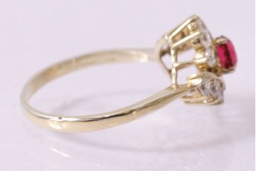 ヴィンテージアクセサリー　イギリス　9ct　Gold　ピンク・クリアクリスタル　リング(指輪、金、ビンテージ)(R-047008)
