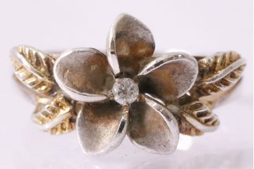 ヴィンテージアクセサリー　イギリス　シルバー925　キュービックジルコニア　花飾り　リング(指輪、ビンテージ)(R-047013)