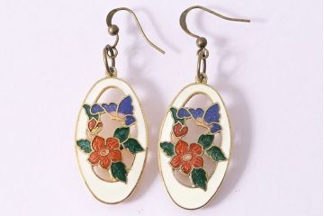 ヴィンテージアクセサリー　メタル　エナメル　花・蝶　ピアス(ビンテージ)(R-047019)