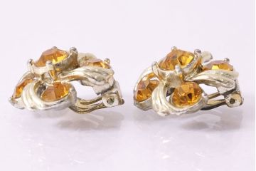 ヴィンテージアクセサリー　メタル　アクリルストーン・イエロー　イヤリング(ビンテージ)(R-047021)