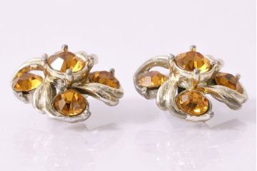 ヴィンテージアクセサリー　メタル　アクリルストーン・イエロー　イヤリング(ビンテージ)(R-047021)