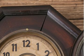 アンティーク時計　愛知県時計製造共同組合(AICHIKEN　CLOCK-MAKERS'　UNION'S　MARK)　電池式　年月を重ねた趣溢れる八角型柱時計(掛け時計、古時計)(R-047033)