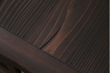 和製アンティーク　前面ヒノキ材・ケヤキ材　組子ガラスが目を引く渋い風合いの重ね戸棚(食器棚、収納棚)(R-047036)