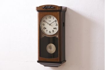 ヴィンテージ時計　昭和中期　Meiji(明治時計社)　ゼンマイ式　クラシカルな雰囲気溢れる大振りの掛け時計(振り子時計、柱時計、古時計、ビンテージ)(R-047039)