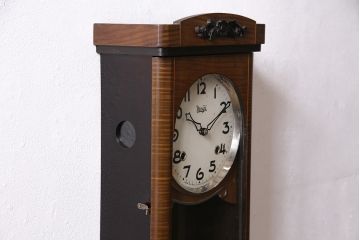 ヴィンテージ時計　昭和中期　Meiji(明治時計社)　ゼンマイ式　クラシカルな雰囲気溢れる大振りの掛け時計(振り子時計、柱時計、古時計、ビンテージ)(R-047039)
