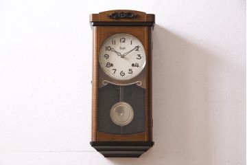 ヴィンテージ時計　昭和中期　Meiji(明治時計社)　ゼンマイ式　クラシカルな雰囲気溢れる大振りの掛け時計(振り子時計、柱時計、古時計、ビンテージ)(R-047039)