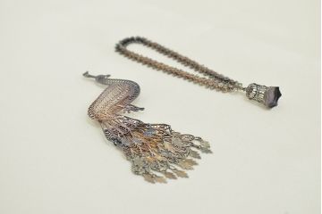 ビンテージ　シルバー製　孔雀ブローチ　鳥籠ブレスレット?(バングル、アクセサリー)(R-047041)