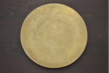 宮田宏平作　鋳銅　鳥図　飾り皿(在銘、作家物)(R-047042)