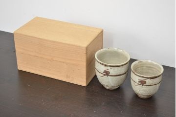 人間国宝　島岡達三　象嵌夫婦湯呑(在銘、作家物、湯呑み)(R-047061)