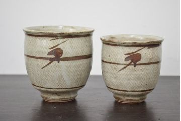人間国宝　島岡達三　象嵌夫婦湯呑(在銘、作家物、湯呑み)(R-047061)