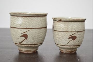 人間国宝　島岡達三　象嵌夫婦湯呑(在銘、作家物、湯呑み)(R-047061)