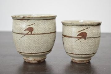 人間国宝　島岡達三　象嵌夫婦湯呑(在銘、作家物、湯呑み)(R-047061)