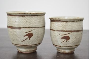 人間国宝　島岡達三　象嵌夫婦湯呑(在銘、作家物、湯呑み)(R-047061)