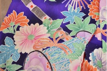 昭和初期　アンティーク　錦紗　子供着物(正絹、古布、縮緬)(R-047063)