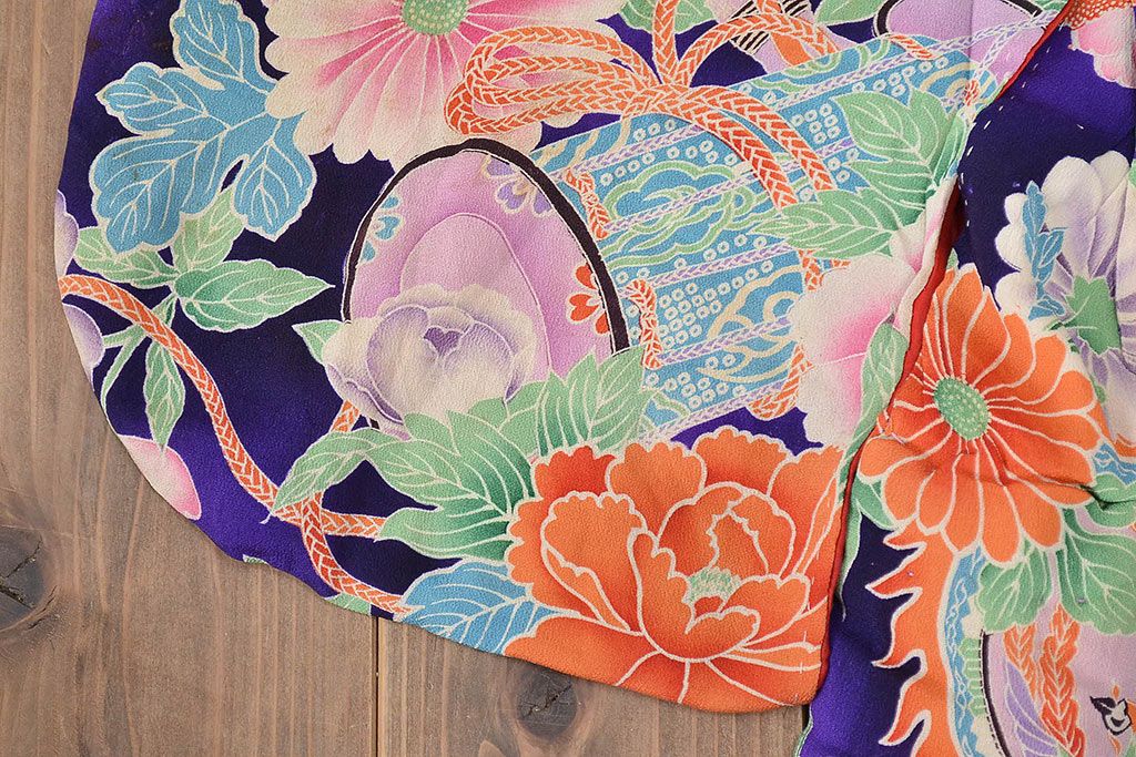 昭和初期　アンティーク　錦紗　子供着物(正絹、古布、縮緬)(R-047063)