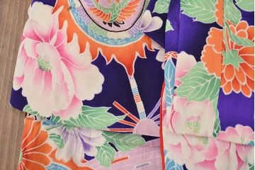 昭和初期　アンティーク　錦紗　子供着物(正絹、古布、縮緬)(R-047063)