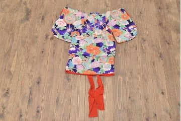 昭和初期　アンティーク　錦紗　子供着物(正絹、古布、縮緬)(R-047063)