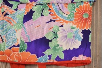 昭和初期　アンティーク　錦紗　子供着物(正絹、古布、縮緬)(R-047063)