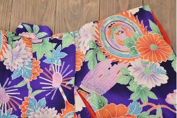 昭和初期　アンティーク　錦紗　子供着物(正絹、古布、縮緬)(R-047063)