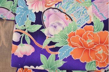 昭和初期　アンティーク　錦紗　子供着物(正絹、古布、縮緬)(R-047063)