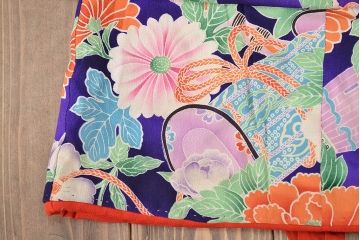 昭和初期　アンティーク　錦紗　子供着物(正絹、古布、縮緬)(R-047063)