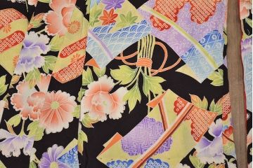 昭和初期　アンティーク　錦紗　花柄　着物(正絹、古布、縮緬)(R-047064)
