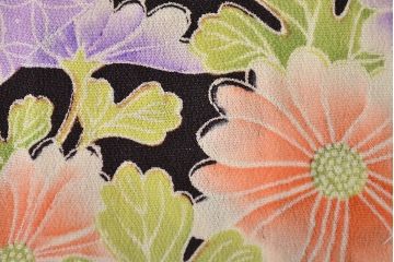 昭和初期　アンティーク　錦紗　花柄　着物(正絹、古布、縮緬)(R-047064)