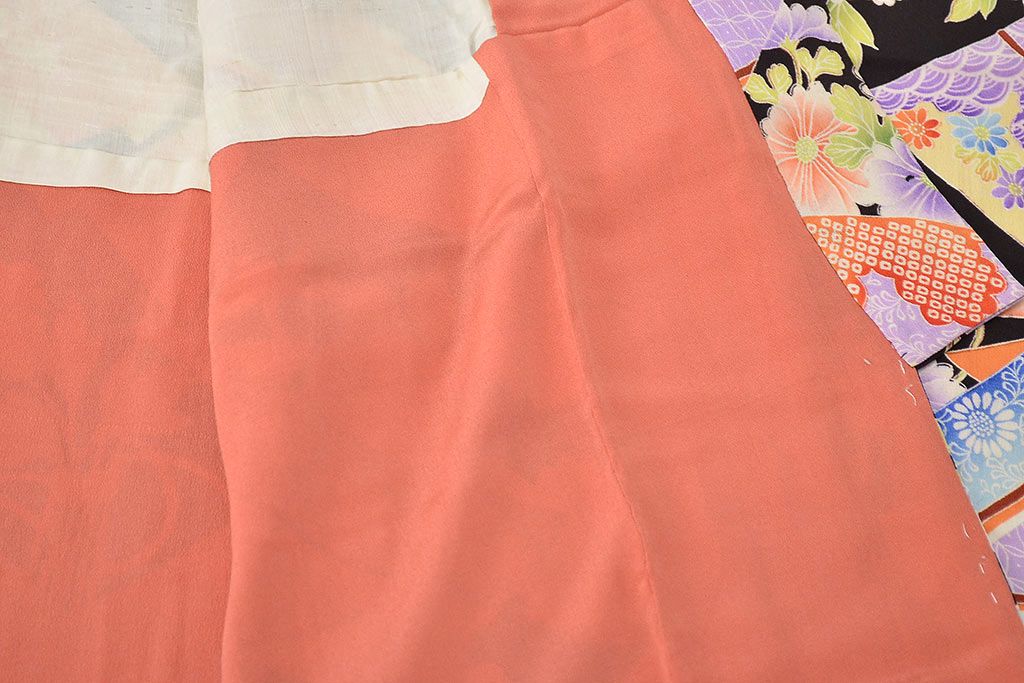 昭和初期　アンティーク　錦紗　花柄　着物(正絹、古布、縮緬)(R-047064)
