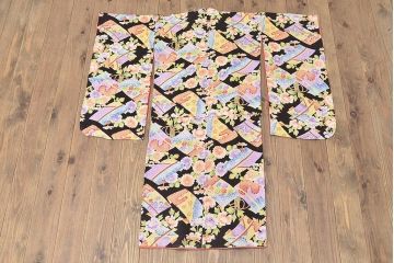 昭和初期　アンティーク　錦紗　花柄　着物(正絹、古布、縮緬)(R-047064)