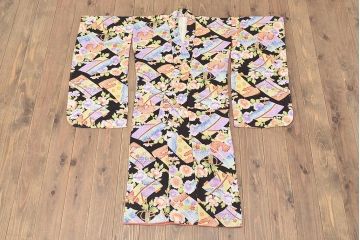 昭和初期　アンティーク　錦紗　花柄　着物(正絹、古布、縮緬)(R-047064)