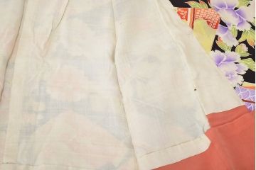 昭和初期　アンティーク　錦紗　花柄　着物(正絹、古布、縮緬)(R-047064)