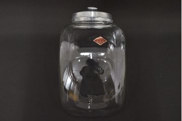 当時物　昭和レトロ　猫瓶2個セット(蓋付、ガラス瓶)(R-047077)