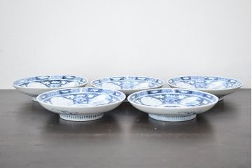 明治〜大正　平戸嘉祥　銘　染付　五寸皿　5枚セット(和食器)(R-047081)