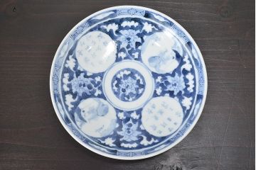 明治〜大正　平戸嘉祥　銘　染付　五寸皿　5枚セット(和食器)(R-047081)