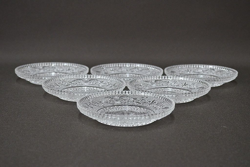 昭和初期　古いプレス小皿6枚(レース柄、プレート)(R-047088)