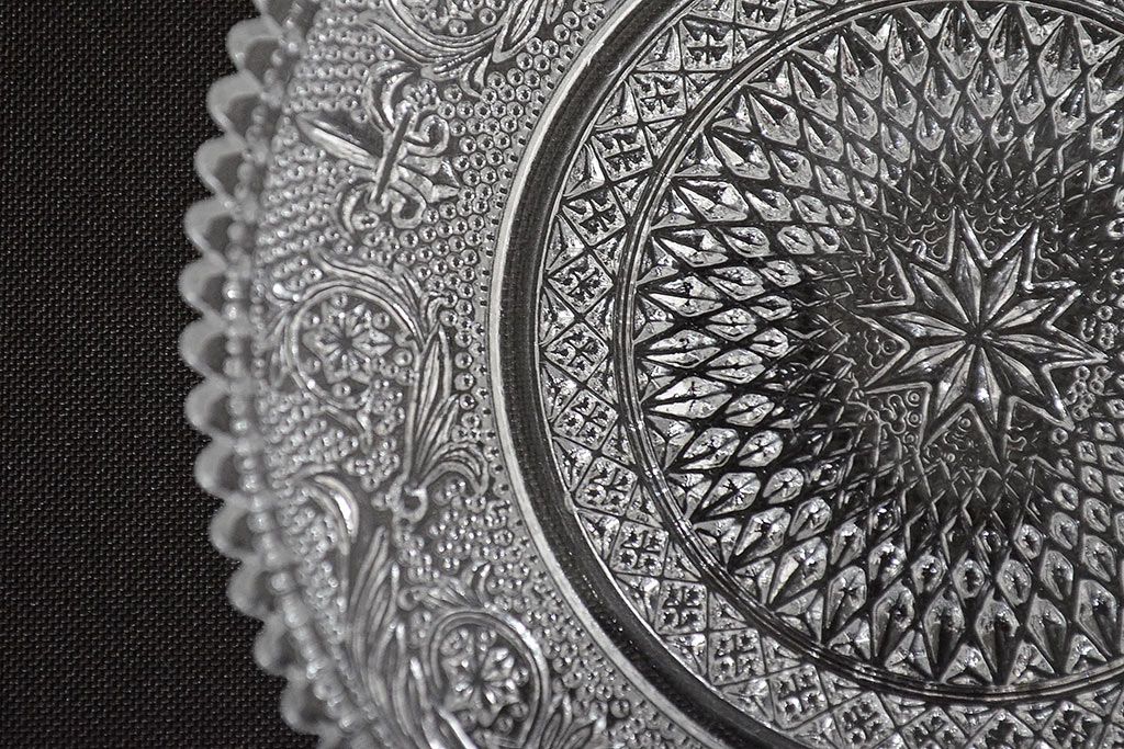 昭和初期　古いプレス小皿6枚(レース柄、プレート)(R-047088)