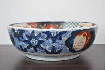 明治期　伊万里焼　二重高台　色絵　深鉢(深皿、和食器)(R-047089)