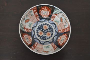 明治期　伊万里焼　二重高台　色絵　深鉢(深皿、和食器)(R-047089)