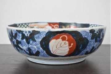 明治期　伊万里焼　二重高台　色絵　深鉢(深皿、和食器)(R-047089)