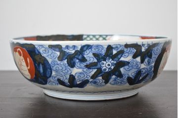 明治期　伊万里焼　二重高台　色絵　深鉢(深皿、和食器)(R-047089)