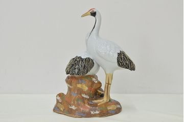 明治〜大正　九谷焼　鶴亀の図　色絵　置物(人形、フィギュリン)(R-047090)