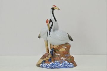明治〜大正　九谷焼　鶴亀の図　色絵　置物(人形、フィギュリン)(R-047090)