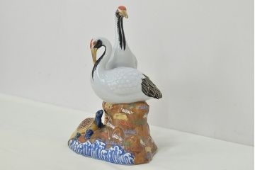 明治〜大正　九谷焼　鶴亀の図　色絵　置物(人形、フィギュリン)(R-047090)