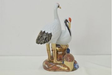 明治〜大正　九谷焼　鶴亀の図　色絵　置物(人形、フィギュリン)(R-047090)
