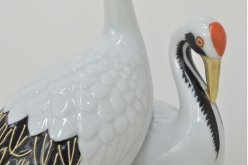 明治〜大正　九谷焼　鶴亀の図　色絵　置物(人形、フィギュリン)(R-047090)