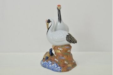明治〜大正　九谷焼　鶴亀の図　色絵　置物(人形、フィギュリン)(R-047090)