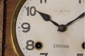 アンティーク時計　昭和初期　EIKEISHA(栄計舎)　TRADE(AK)MARK　ゼンマイ式　透かし彫り　大正ロマン香る振り子時計(柱時計、掛け時計、古時計)(R-047102)