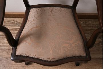 フランスアンティーク　マホガニー材　高級品!華奢なシルエットと背もたれの意匠が美しいチェア(サロンチェア、アームチェア、椅子)(R-047110)