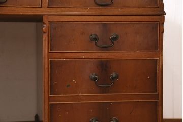 イギリスアンティーク　両面使いが出来るレザートップの両袖デスク(パートナーデスク、机、在宅ワーク、在宅用ワークデスク)(R-047117)