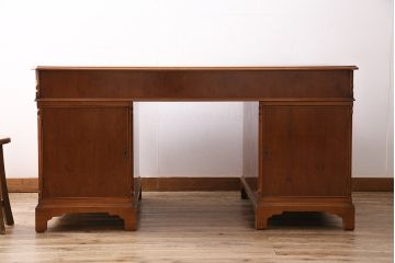 イギリスアンティーク　両面使いが出来るレザートップの両袖デスク(パートナーデスク、机、在宅ワーク、在宅用ワークデスク)(R-047117)